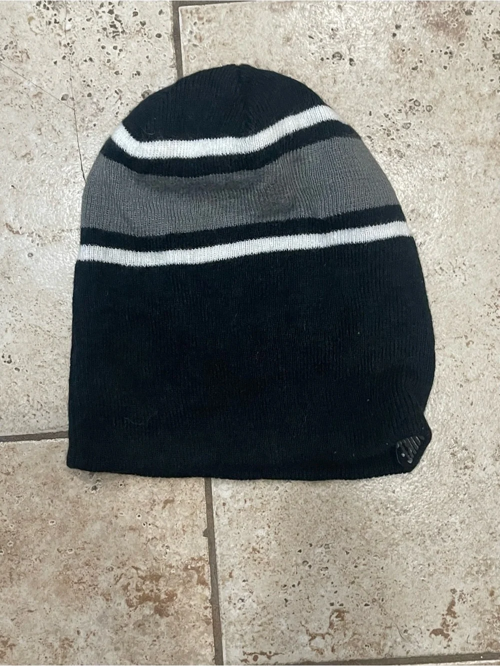 Nike Black, Gray & White Striped Knit Beanie